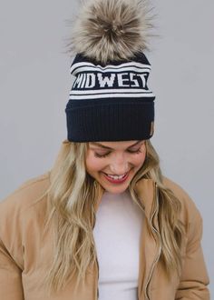 Midwest knit hat with natural faux fur Pom Pom 100% acrylic White Winter Hat, Faux Fur Pom Pom, Pom Pom Hat, Grey And Beige, Fur Pom Pom, Knit Hat, Winter Accessories, Winter Hat, Exclusive Collection