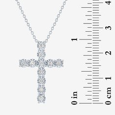 Features: In A Gift Box, Adjustable Chain, Religious Jewelry, Quick ShipDiamond Clarity: I1-I2Jewelry Closure: Spring Ring ClaspSetting: NickShape: CrossStone Cut: RoundDiamond Color: G-HMetal Color: WhiteChain Length: 18 InchExtender Length: 2 InchPendant Length: 25mmPendant Width: 18mmRounded Carat Weight: 1/4 Ct. T.w.Chain Construction: CableCare: Wipe CleanStone Type: 11 Lab Grown DiamondAuthenticity: Lab Grown DiamondBirthstone: April BirthstoneMetal: Sterling SilverNecklace Type: Pendant N Gift Diamond Necklace With Cross Pendant, Classic Cross Pendant Jewelry With Adjustable Chain, White Clavicle Chain Cross Jewelry, Classic White Cross Necklace, White Cross Collar Necklace, White Vvs Clarity Necklace For Gift, White Diamond Cross Pendant Necklace As Gift, White Gold Cross Pendant With Adjustable Chain, Adjustable White Diamond Cut Jewelry