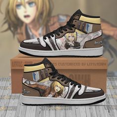 Historia Reiss Jd Sneakers Custom Attack On Titan Anime Shoes Jordans Custom, Attack On Titan Merch, Jordans 13, Boot Sneakers, Historia Reiss, Annie Leonhart, Shopping Wishlist, Great Anniversary Gifts, Custom Made Shoes