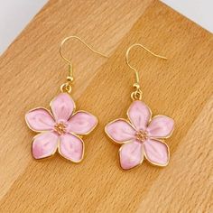 Pink Floral Earrings With Golden Hooks. Beautiful Dangling Pink Flowers. Pink Elegant Flower Earrings For Valentine's Day, Elegant Pink Flower Earrings For Valentine's Day, Pink Jewelry For Gifts, Pierced Ears, Cute Flower Jewelry For Valentine's Day, Cute Rose Gold Flower-shaped Jewelry, Cute Rose Gold Flower Jewelry, Feminine Pink Flower-shaped Jewelry, Pink Flower Earrings For Mother's Day, Dainty Pink Flower-shaped Earrings