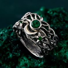 🌟 Warm Greetings, Jewelry Enthusiasts! 🌟 Step into a world where elegance meets personalization with our handcrafted silver rings. Each piece is a testament to unique artistry, blending mystical charm with modern finesse. Our collection offers a special touch for those who adore distinctive and thoughtfully designed jewelry. 🌈 Customization at Your Fingertips: Choose your perfect ring size and select from a variety of enchanting gemstones using our user-friendly dropdown menus. We delight in offering you the chance to create a ring that resonates with your personal style and story. ✨ Design It Your Way: Dreaming of a specific look? We're here to make it happen! Whether it's altering dimensions, adding extra gemstones, or choosing a different material, reach out to us. Your imagination i Mystical Engraved Silver Rings, Mystical Engraved Wedding Jewelry, Celestial Silver Rings For Jewelry Making, Silver Moon-shaped Nature-inspired Jewelry, Nature-inspired Silver Moon Shaped Jewelry, Nature-inspired Silver Moon Jewelry, Mystical Silver Jewelry With Intricate Design, Mystical Sterling Silver Crescent Ring, Mystical Crescent Sterling Silver Rings