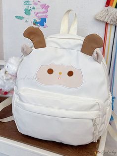 Bird in Bag - Fashionable Cartoon Sheep Backpack for Girls Cute School Backpack With Animal Design, White Kawaii Backpack, Cute White Everyday Backpack, Cute Everyday White Backpack, Cute Large Capacity Beige Backpack, Casual Student Backpack With Cute Design, Cute White Student Backpack, Cute White Backpack For Back To School, Cute White Backpack With Adjustable Strap