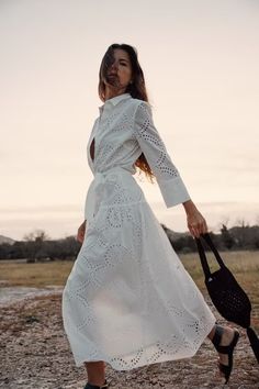 Women  Embroidered Maxi Dress Spring Summer Blouse Collar Dress  with Belt - White,XS Zara Dresses 2023 Summer, Long Sleeve Summer Dress, Oyster White, Spring Maxi Dress, Spring Ideas, Design Clothes, Embroidered Maxi Dress, Belted Shirt Dress, Summer Blouses