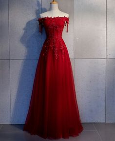 Prom Dresses Cocktail Floor-length Dress With Sweep Train, Red Prom Season Banquet Dress, Red Party Ball Gown, Off-shoulder Wedding Evening Dresses, Off-shoulder Dress With Sweep Train For Prom Season, Red Off-shoulder Dress With Sweep Train, Gala Off-shoulder Dress With Fitted Bodice, Off-shoulder Dresses For Wedding And Prom Season, Red Party Dress With Sweep Train