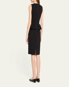 Alice + Olivia "Poppy" stretch crepe dress features a peplum bodice and a pencilstyle skirt     Round neckline    Sleeveless    Vented back    Hem falls below the knee    Aline silhouette    Back zip closure    Polyester/elastane    Lining: Polyester/elastane    Dry clean    Imported Elegant Sleeveless Midi Dress With Fitted Waist, Chic Sleeveless Midi Dress With Fitted Waist, Chic Sleeveless Dress For Work, Sleeveless Crepe Midi Dress For Party, Chic Sleeveless Midi Dress In Elastane, Chic Midi-length Sleeveless Elastane Dress, Elegant Sleeveless Formal Dress, Sleeveless Crepe Midi Dress For Formal Occasions, Sleeveless Crepe Midi Dress For Formal Events