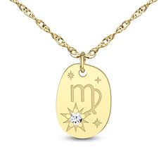 Unleash your celestial style with this personalized birthstone and zodiac sign disc pendant. Select your choice of metal The 12.0 x 9.0mm oval-shaped disc features the zodiac sign of your choosing and star details Further customize the design by adding a birthstone to the largest star 16.0 to 18.0-inch adjustable rope chain with spring-ring clasp Symbolic Oval Charm Necklaces, Symbolic Oval Necklaces With Charms, Symbolic Oval Gemstone Jewelry, Celestial Style Oval Jewelry Gift, Celestial Style Oval Jewelry For Gifts, Celestial Style, Stone Sign, Peoples Jewellers, Disc Pendant