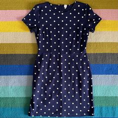 Such A Cute Dress In Navy With White Polka Dots! You Can Style This With Shoes & Accessories To Go From Casual To Dressy! Size Medium With Back Zipper. Approximately 36” In Length. Excellent Nwot Condition. Polka Dot Mini Dress With Short Sleeves, Fitted Polka Dot Midi Mini Dress, Navy Blue Polka Dot Dress, Blue Polka Dot Dress, Blue Polka Dots, Old Navy Dresses, Cute Dress, Polka Dot Dress, Dot Dress