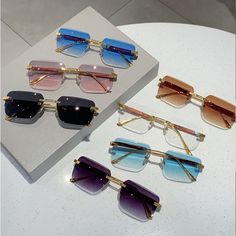 KAMMPT Rimless Rectangle Sunglasses Men Stylish Vintage Gradient Ocean Lenses Eyewear 2023 New Luxury Sunglasses With Gradient Lenses For Outdoor, Luxury Classic Sunglasses With Gradient Lenses, Luxury Gradient Lenses Sunglasses, Luxury Designer Sunglasses With Gradient Lenses, Luxury Gradient Lenses Sunglasses For Summer, Luxury Gradient Lens Sunglasses For Spring, Cheap Rectangular Sunglasses With Gradient Lenses, Affordable Rectangular Sunglasses With Gradient Lenses, Rectangle Sunglasses Men