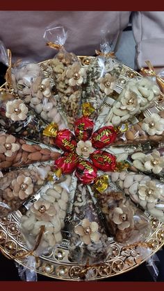 a platter filled with lots of different types of candies