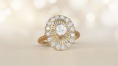 A beautiful 14k yellow gold ring featuring a prong set round brilliant cut diamond weighing 0.40 carats , H color, VS1 clarity. Surrounding the center diamond is stunning open work filigree. Bordering the ring is a halo of additional round brilliant cut diamonds. The additional weight of the diamond halo is 0.51 carats.
The approximate measurements of the center stone are 4.73mm x 4.73mm x 3.10mm.
The measurements of this ring including the halo are approximately 16.31mm x 13.70mm.
This ring can Yellow Gold Filigree Ring With Brilliant Cut For Promise, Yellow Gold Filigree Ring With Brilliant Cut, Yellow Gold Filigree Ring With Center Stone, Yellow Gold Filigree Ring With Diamond And Prong Setting, Yellow Gold Filigree Ring With Single Cut Diamonds, Anniversary Yellow Gold Filigree Ring With Center Stone, Yellow Gold Filigree Ring With Brilliant Cut For Anniversary, Brilliant Cut Yellow Gold Filigree Ring For Anniversary, Anniversary Yellow Gold Filigree Ring With Brilliant Cut