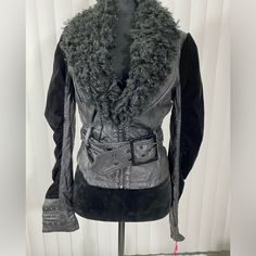 Nwt- Sample Piece. One Of A Kind! Sugarfly Sample Vanessa Faux Suede Leather Belted Jacket Mongolian Fur Collar Trim Black Medium Measurements (Flat): Bust: 17” Length: 22.5” Feather Belt, Mongolian Fur, Crystal Belt, Chic Leather, Belted Jacket, Fur Collar, Fur Collars, Black Media, Diy Clothes