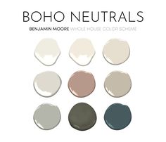 different shades of neutral paint on white background with text that reads boho neutrals