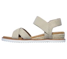 Enjoy your outdoors time in comfort and breezy style wearing the BOBS from Skechers Desert Kiss - Secret Picnic sandal. This strappy sandal features a linen and stretch fabric upper and a cushioned Memory Foam footbed. For every BOBS purchase, a donation is made to animals in need. | Skechers Women's BOBS Desert Kiss - Secret Picnic Sandals | Medium Width | Skechers contoured Memory Foam comfort footbed | Soft linen upper with leopard print lining | Strappy casual open-toe sandal design | Adjust Comfortable Fabric Sandals For Vacation, Adjustable Fabric Sandals For Summer, Casual Beige Canvas Sandals, Beige Open Toe Canvas Sandals, Beige Fabric Sandals For Summer, Comfortable Canvas Sandals For Summer, Casual Adjustable Sandals, Summer Canvas Sandals For Beach, Beige Fabric Sandals For Vacation