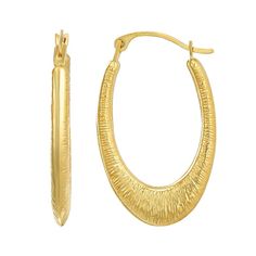 Add a fashionable touch to any ensemble with these Forever 14K 14k gold textured oval hoop earrings. Click on this JEWELRY & WATCHES GUIDE to learn about fit, styles, materials and more! Add a fashionable touch to any ensemble with these Forever 14K 14k gold textured oval hoop earrings. Click on this JEWELRY & WATCHES GUIDE to learn about fit, styles, materials and more! FEATURES Dimensions: 18.75 mm x 22.5 mm x 2 mm Backings: click-it Nickel free Metal: 14k gold Finish: polished Packaging: boxe Yellow Gold Oblong Hoop Earrings, Elegant Textured Jewelry For Anniversary, Gold Diamond Cut Oval Hoop Earrings, Gold Oval Diamond Cut Hoop Earrings, Oval Gold Hoop Earrings With Diamond Cut, Elegant Gold Oval Hoop Earrings, Elegant Textured Yellow Gold Jewelry, Oval Yellow Gold Hoop Earrings Stamped 14k, Oval 14k Stamped Yellow Gold Hoop Earrings