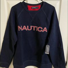 Nautica Men's Pullover Sweatshirt | Navy Blue | Size L - Nwt Condition: Brand New With Tags Color: Navy Blue Features: Pullover, Fall, Winter, Cold Weather Size: Mens L Navy Casual Crew Sweatshirt, Nautical Cotton Sweater With Crew Neck, Nautical Cotton Crew Neck Sweater, Navy Casual Crew Neck Sweater, Navy Blue Crewneck, Heavy Knit Sweater, Mens Pullover Sweater, Navy Crewneck, Winter Knit Sweater