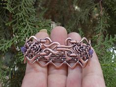 Amethyst purple gemstones zigzag wire wrapped arthritis women cuff bracelet