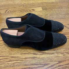 Christian Louboutin In Very Good Condition, Worn Once. Size 45, Us 12 Luxury Black Slip-on Dress Shoes, Luxury Slip-on Dress Shoes For Evening, Luxury Dress Shoes For Galas, Designer Black Dress Shoes For Semi-formal Events, Luxury Black Dress Shoes For Galas, Luxury Cap Toe Dress Shoes For Party, Luxury Black Dress Shoes, Fitted Dress Shoes With Leather Sole For Evening, Luxury Round Toe Dress Shoes For Evening