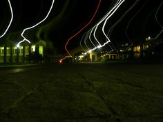 long exposure photograph of street lights at night