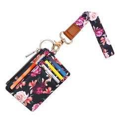 PRICES MAY VARY. Cute lanyard wallets for women girls, Package includes: 1 x wrist lanyard, wallet holder with 6 x card slots, 1 x ID window, 1 x finger groove,1 x zipper pocket for money/bills. Easily holds your ID, Name Badge, Badge Holder, Cards, Money and Bills. Cute pattern design, classic and chic floral elements. Unique design, simple but fashionable, good match to everyday use. The bright print augment the classic look, and the design can go with any outfit. Slim front pocket wallet made Black Wristlet With Card Slots For Gift, Lanyard Wallet, Cute Lanyards, Nice Gifts, Wrist Lanyard, Key Lanyard, Front Pocket Wallet, Quick Stitch, Floral Elements