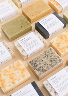 many different types of soaps on display