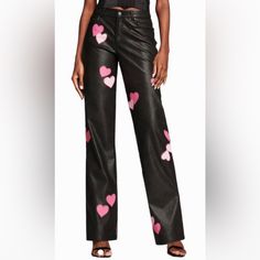 Brand New! Extra Small -Lined, Warm -Slight Stretch -Low Waisted Leather Never Worn Tag Still Attached I Am Gia Pink, I Am Gia Pants, Heart Patches, I Am Gia, Low Waisted, Pink Black, Pant Jumpsuit, Straight Leg, Black Pink