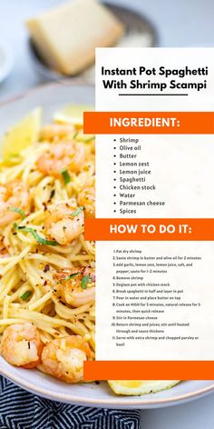 INSTANT POT SPAGHETTI WITH SHRIMP SCAMPI Garlic Butter Shrimp Scampi, Spaghetti With Shrimp, Scampi Sauce, Shrimp Spaghetti, Raw Shrimp, Potted Shrimp, Cooking Spaghetti, Garlic Butter Shrimp