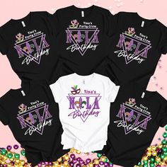 Get ready to jazz up your birthday celebration with our funky Nola Birthday T-shirts--a vibrant ensemble for the lively crew ready to party in the heart of New Orleans! Designed with a splash of funky flair, these cute Nola t-shirts can be personalized to show the birthday girl's name and feature the iconic Nola bayou vibes that sets the stage for a day filled with lively festivities.  Crafted from high-quality fabric, our T-shirts ensure both comfort and style as you hit the streets of the Big New Orleans Birthday, Bachelorette Vibes, Birthday Girl T Shirt, The Big Easy, Personalized Birthday Shirts, Birthday Trip, Big Easy, Crew Shirt, Gift For Birthday