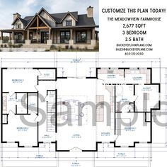 a floor plan for a house with three bedroom and an attached garage, in the middle of