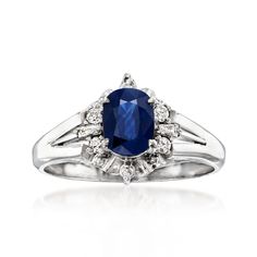 Ross-Simons - C. 1990 Vintage .94ct Sapphire Ring, .11ct t. w. Diamonds. Size 6.75. C. 1990. Sapphires and diamonds are a duo worth dreaming about! Make that dream come true with our Estate collection ring, filled with timeless sophistication and enduring charm. At the center, a .94 carat oval sapphire exudes rich velvety color from inside a bright border of .11 ct. t. w. baguette and round brilliant-cut diamonds. Finely crafted in polished platinum. 3/8" wide. Diamond and sapphire ring. Exclusi Diamond And Sapphire Ring, Vintage Sapphire Ring, Sapphire Birthstone, Fine Jewelery, Vintage Diamond, Round Brilliant Cut Diamond, Estate Jewelry, Round Brilliant, Baguette