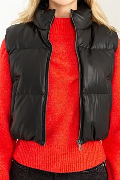 Sleeveless Cropped Puffer Vest Brand: DOUBLE ZERO Style: DZ23F494 Fabric: 100% POLYURETHANE Details: IF YOU'RE A STYLE FREAK, THEN YOU'LL SURELY WANT TO ADD THIS PUFFER VEST TO YOUR CLOSET! IT HAS A SLEEVELESS DESIGN THAT'S ACCENTED WITH A ZIPPER CLOSURE AT THE CENTER. HIGH NECK MAKES FOR A TIMELESS LOOK, FINISHED WITH SIDE POCKETS. Fall Club Outfits, Cropped Puffer Vest, Fashion Leaders, Double Zero, Night Club Outfits, Backless Bodysuit, Wear Crop Top, Long Red Dress, Bodysuit Top