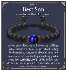 PRICES MAY VARY. Gifts for Son: You are braver than you believe and stronger than you think. Follow your dreams, believe in yourself. I'll always be with you.This meaningful gift for your son can remind him to keep going Material and Size: This birthday gifts for son from mom is made up of 8mm black agate stone with a 9mm blue tiger eye in the middle. It's sturdy and easy to pick up or take off by elastic rope, premium and chic, perfect son birthday gifts in your side Son Gifts: If you are confu Birthday Gifts For Son, Son Birthday, Black Agate Stone, Birthday Bracelet, Stronger Than You Think, Blue Tiger, Elastic Rope, Blue Tigers Eye, Christmas Bracelet