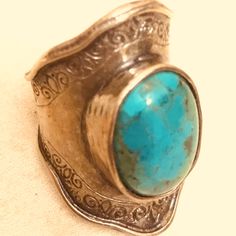 Size 61/2 Sterling Silver Ring. Genuine Turquoise Stone Vintage Turquoise Jewelry Antique, Bohemian Blue Turquoise Ring Stamped 925, Bohemian Hallmarked Turquoise Ring, Silver Bohemian Turquoise Ring Hallmarked, Bohemian Silver Turquoise Ring Hallmarked, Vintage Blue Turquoise Ring With Natural Stones, Bohemian Silver Turquoise Ring Stamped 925, Turquoise Jewelry Antique, Antique Turquoise Jewelry