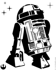 a black and white drawing of a robot holding a shopping bag in his hand, with the word'star wars'written on it