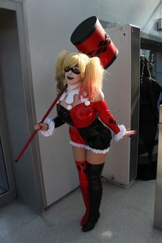 a woman dressed up as harley in an elevator