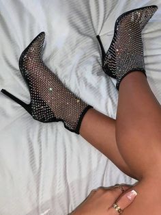 DETAILS Rhinestone Fishnet Pointed toe Stiletto heel Fishnet High Heel Party Shoes, Fishnet High Heels For Party, Fishnet Party Heels, High Heel Mesh Party Boots, Ankle-high Rhinestone Evening Heels, High Heel Mesh Boots For Party, Thigh High Heels, Stiletto Heels Boots, Mesh Heels