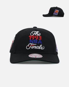 Throw it back to '93 in this rad Mitchell & Ness cap. The 1993 NBA Finals Snapback Hat has breathable eyelets, an adjustable snapback, and embroidered team graphics throughout featuring the Chicago Bulls and Phoenix Suns. Cop yours today at Culture Kings. - Official merchandise - Embroidered team graphics - 6-panel construction with a rounded crown - Adjustable snapback closure - Pre-curved brim - Low-profile crown - Ventilation eyelets - Colour: Black - Style: MNNC23235 Throw It Back, Phoenix Suns, Nba Finals, Culture Kings, Black Culture, Mitchell & Ness, Chicago Bulls, Black Style, Snapback Hat