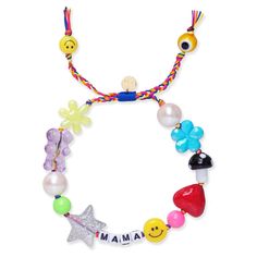 Mama's Fun Charm Beaded Bracelet Gummy Bear Bracelet, Charm Beaded Bracelet, Flowers And Hearts, Beaded Charm Bracelet, Glass Mushrooms, Love Bracelet, Gummy Bear, Bracelet Ideas, Bead Charm Bracelet