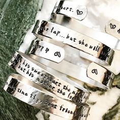 "Customize your metal cuff by Adding your favorite inspirational quote or name to this beautiful bracelet to make it your very own. These are hand stamped and not engraved ( mine will have an organic charm to them & are one of a kind as no two will be alike ). This piece is created by you, and will have great meaning as you were involved in every aspect of your bracelet's composition. (The price for this listing is for ONE bracelet.) I offer several customization options below. If you see a Handstamped Bracelet, Message Bracelet, Stamped Bracelet, Personalized Bracelet, Metal Bracelet, Leather Cuffs Bracelet, Bracelet Cuff, Personalized Bracelets, Custom Bracelets