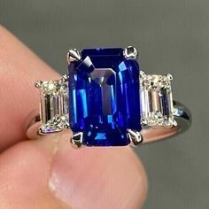 (eBay) Find many great new & used options and get the best deals for 3Ct Emerald Simulated Sapphire Three Stone Wedding Ring In 14K White Gold Plated at the best online prices at eBay! Free shipping for many products! Three Stone Wedding Ring, Stone Wedding Ring, Stone Wedding, White Gold Diamond Engagement Ring, Engagement Ring White Gold, Ring White Gold, I Love Jewelry, Jewelry Manufacturers, Engagement Rings Sapphire