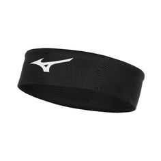 a black headband with white logo on it