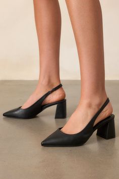 Lost Your Chance Black Pointed-Toe Slingback Heels Fall Silhouettes, Black Work Shoes, Stunning Heels, Preppy Girls, Black Kitten Heels, Black Bridesmaids, Colorful Heels, Black Leather Flats, Slingback Heels