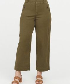 Color: Dark Olive, Size: M Wide Leg Crop Pants, High Rise Wide Leg Jeans, Cropped Wide Leg Pants, Shoes For Leggings, Comfy Pants, Pocket Belt, Hem Style, Rolled Hem, Dress With Cardigan