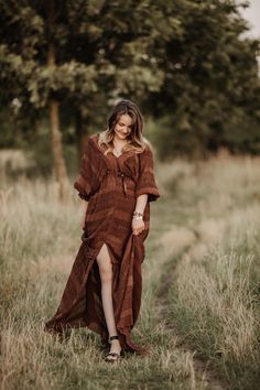 Kerin brown dress.  size universal S-L Brown V-neck Boho Dress For Fall, Brown Long Sleeve Boho Dress For The Beach, Long Sleeve Brown Boho Dress For The Beach, Bohemian Brown V-neck Boho Dress, Fall Brown V-neck Boho Dress, Fall Brown Boho V-neck Dress, Bohemian Brown Boho Dress For Fall, Bohemian Brown Dresses For Fall, Bohemian Brown Dress For Fall