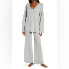 Nwt Size M 100% Cashmere Set Comes With Sweater And Pants As Pictured Above Sold Out Perfect For Fall Slip Into The Comfort Of Cashmere With These Luxurious Pjs That Pair A V-Neck Top With Matching Drawstring Pants. 29" Top Length; 30" Inseam; 24" Leg Opening; 12" Front Rise; 15" Back Rise (Size Medium) Top Has V-Neck; Long Sleeves Pants Have Elastic/Drawstring Waist 55% Recycled Cashmere, 45% Cashmere Dry Clean Imported Item #6549059 Cashmere Pajamas, Nordstrom Pajamas, Navy Blue Pajamas, Flannel Pjs, Silk Pjs, Nordstrom Sweaters, Lounge Wear Set, White Pajamas, Nordstrom Women