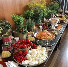 a long table filled with lots of different foods and veggies on top of it