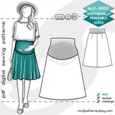 a woman's skirt and top sewing pattern, with measurements for the waistline