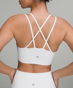 This yoga bra's made with marshmallowy-soft foam cups and supple fabric to keep you comfortable during your practice-but we won't be surprised if you wear it all day. Designed for Yoga. Intended for low-impact activities. Moulded foam cups are lightweight and malleable. 'Wash with like colours', 'Machine wash cold', 'Do not bleach', 'Line dry', 'Do not iron', 'Do not dry clean', 'Imported'. Sweat-Wicking Fabric. Bra: 75% Nylon, 25% Elastane. Cup: cupShell: 100% Polyester, cupFoam: 100% Polyureth Sports Bra Outfit, Bra Outfit, Cute Sports Bra, Fits For Summer, Lululemon Bras, Workout Tops For Women, Technical Clothing, Gym Fits, Foam Cups