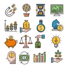 money and finance icon set in flat line style