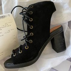 Never Worn, Comes New With Box And Dust Bags. Black Ankle Boot Heels For Summer, Black Open Heel Spring Boots, Black Open Heel Boots For Spring, Summer Platform Ankle Boot Heels, Summer Suede Ankle Boot Heels, Peep Toe Booties, Jeffrey Campbell Shoes, Jeffrey Campbell, Lace Up Boots