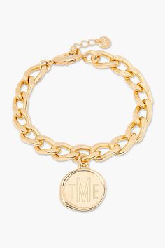 Please note that all sales are final. The Brook & York Custom Monogram Coin Charm Bracelet is personalized with your own monogram in gleaming gold for a unique way to show off your style. Make an unforgettable statement that is entirely yours! Important Customization Information: A brook & york representative will reach out via email to confirm desired customization after purchase. Production time of your piece does not start until after your customization has been received. Your order will be cancelled if your customization is not confirmed within 1 week from purchase. brook & york- We're a company run by women and we design for women just like us: ambitious, stylish, passionate and creative. These philosophies are at the heart of everything we do. We design jewelry for modern life that t Coin Charm Bracelet, Family Jewels, Gold Charm Bracelet, Custom Monogram, Women Accessories Jewelry, Color Coding, Women's Accessories, Anthropologie, Jewelry Bracelets